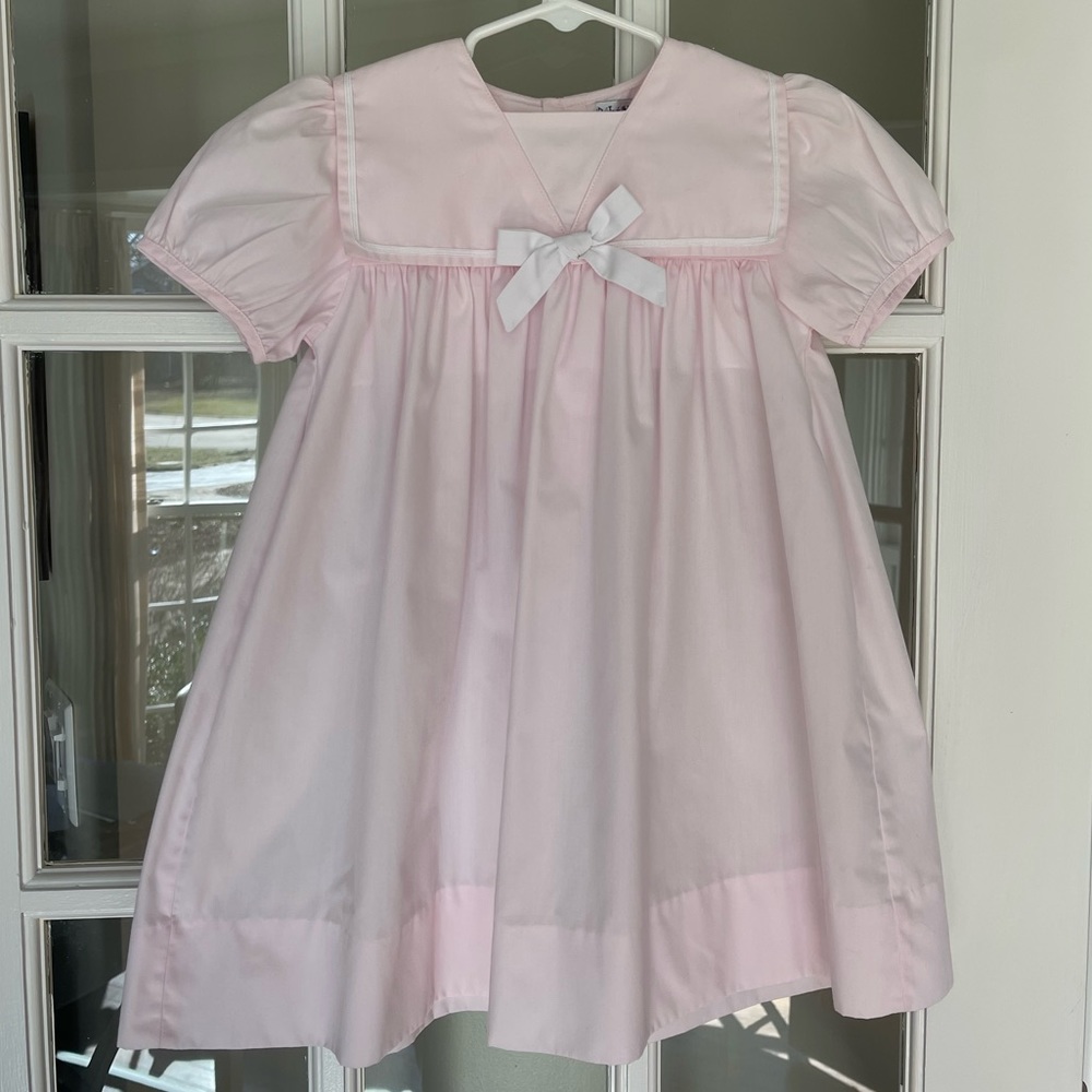 Bebe Mignon Girls Sailor Dress size 2T light pink with white bow